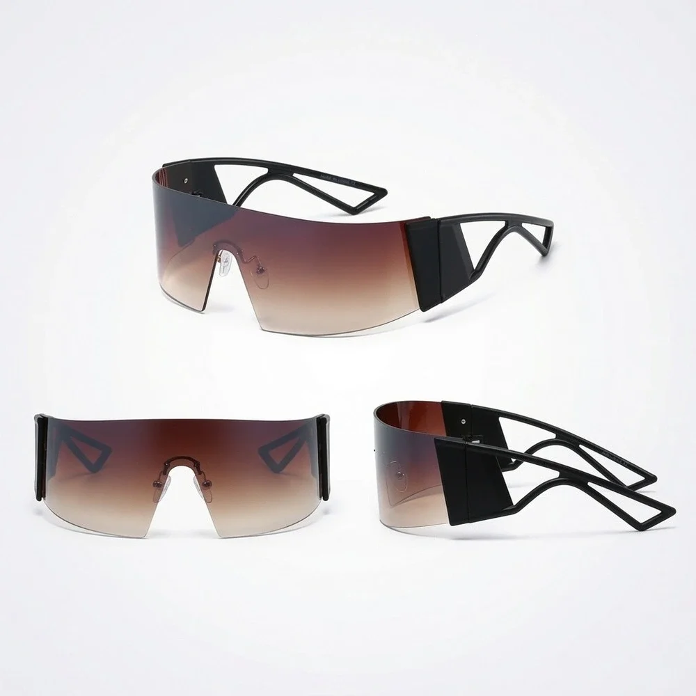 Men Sunglasses Stylish Glasses Sleek Brown Lens Modern Angular Frame Designer‎